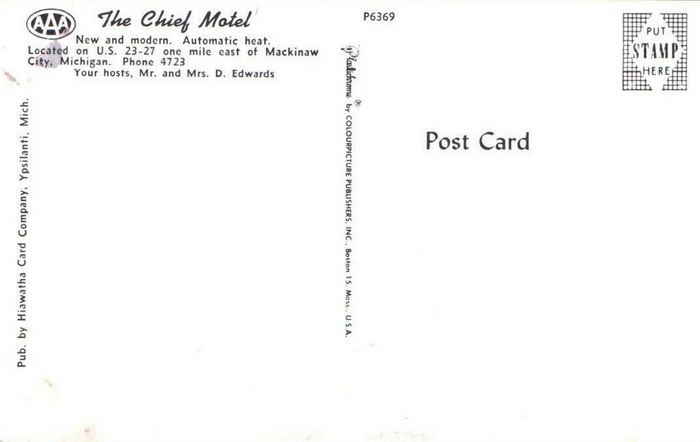 Mackinac Lake Trail Motel (Chief Motel) - Vintage Postcard